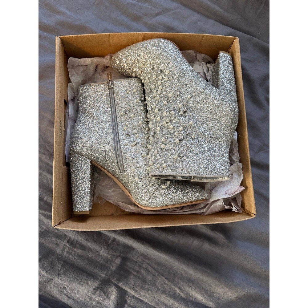 Jessica Simpson Women's Starlite silver glitter chunky heel boots LIKE Size 10 - Picture 2 of 8